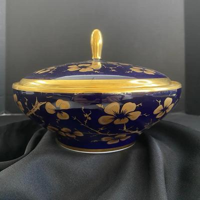Royal Porcelain Echt Cobalt Blue & Gold Covered Bowl