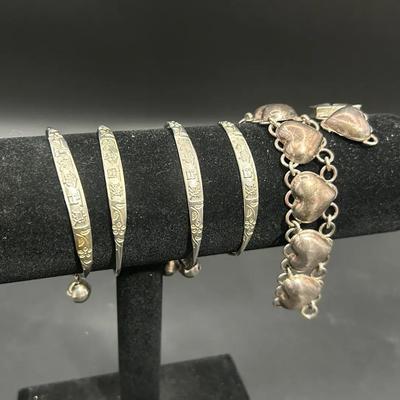 Sterling Silver Adjustable Bangles With Bells And Mexico 925 Bracelet In Need Of Repair