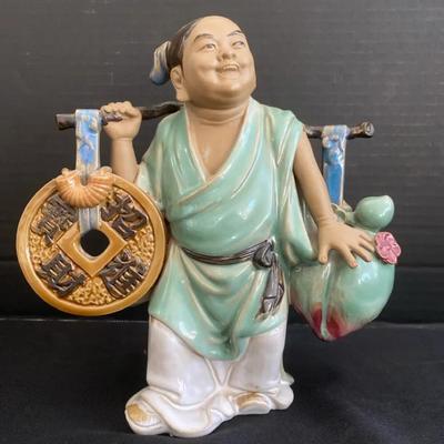 Chinese Shiwan Mudman Good Luck Fortune Statue 8.25” Tall