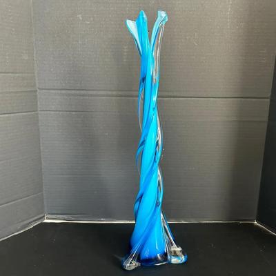 Beautiful Blue 21" Tall Tapered Glass Vase