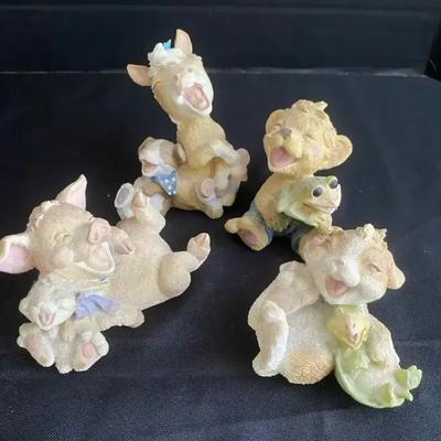 Four Laughables Piggy, Rabbit, Bear & Donkey Figurines