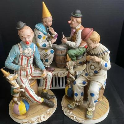 Two Porcellane D’Arte Sitting Clowns & Vintage Capodimonte Clown With Dog