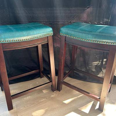 Pair Of Blue Linon Claridge Counter Stools