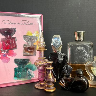 Perfume Bottle Collection Featuring Egyptian Perfume Bottles And Unopened Oscar De La Renta Trio