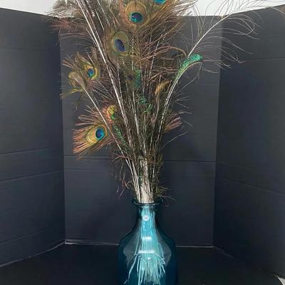 Spanish Vase Filled With Dozens Of Peacock Feathers
