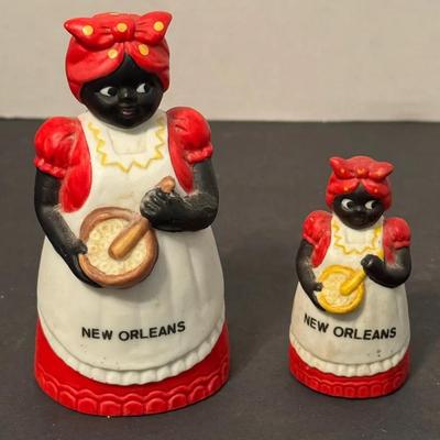 New Orleans Souvenir Black Americana Mammy Figural Hand Painted Porcelain Call Bell & Toothpick Hold