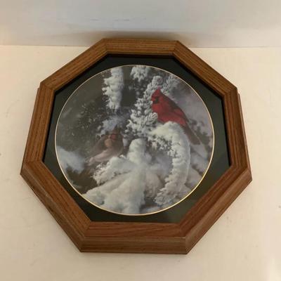 Late Snow Cardinals By Marc Hanson Plate In Glass Frame