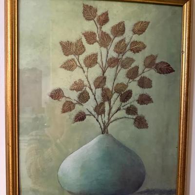 Muted Floral Leaf Print In Gold Frame