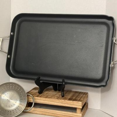 Mix Lot Celaphan Griddle Pan And Small Colander Strainer