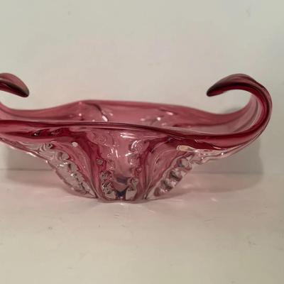 Vintage Large Abstract Cranberry Glass Bowl