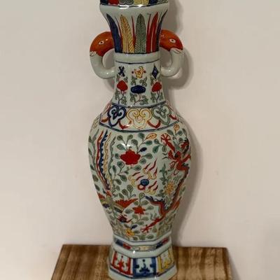 China Wucai 17”H Porcelain Vase Dragon Phoenix