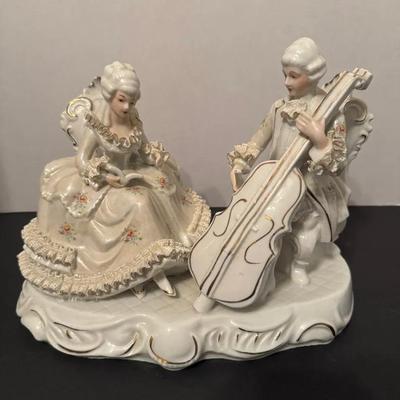 Porcelain Woman Man Music Instruments Vintage Rare