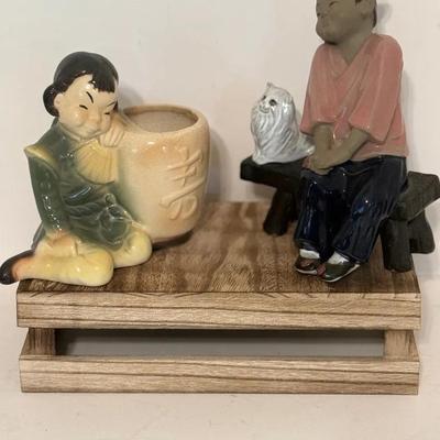 Chinese Mudware Figurine And Asian Royal Copley Planter