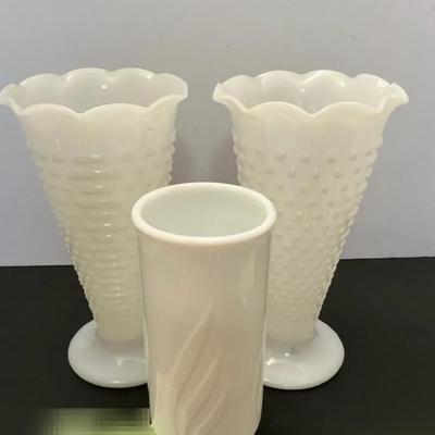 3pc Milk Glass Vase Anchor Hocking
