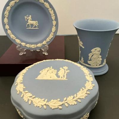 3pc Vintage Wedgewood Jasperware China - Pale Blue