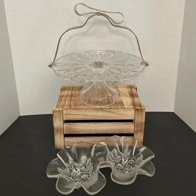 Crystal Glass Serving Dish and Cake Stand