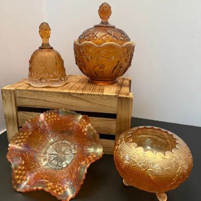 Amber Fenton Candy Dish  Bell And More