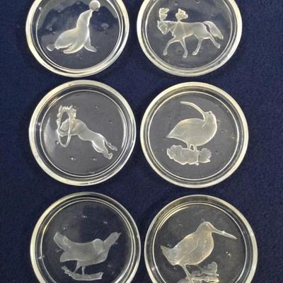 Vintage Saint Lambert Crystal Bird & Animal Coasters (6 Pieces)