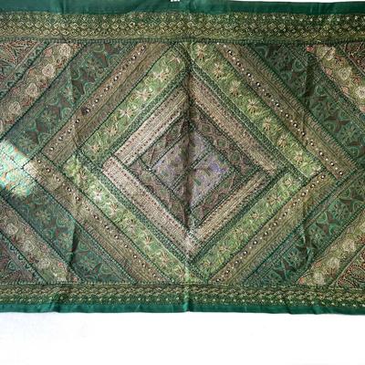 Handmade Indian Beaded Tapestry, Green And Gold