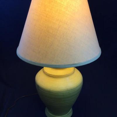 Contemporary Clay Lamp With Wood Base