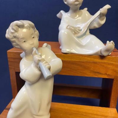 Lladro Angels With Instruments, Flute, Mandolin 2pcs
