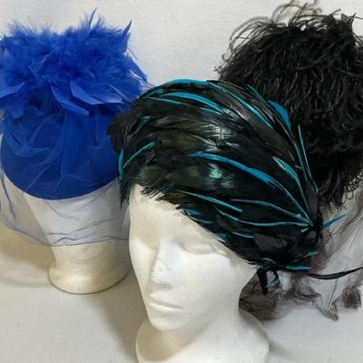 Feathered Cocktail Hats with Christian Dior & Others, 3 Pcs Vintage 1960s