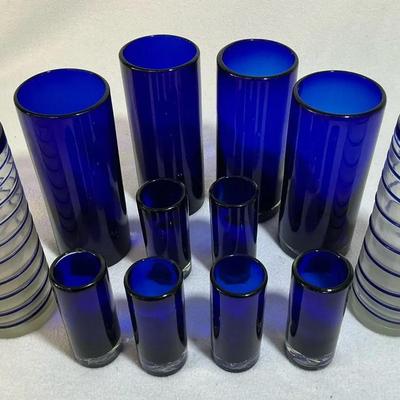 Hand Blown Cobalt Blue Glassware, 12 Pcs