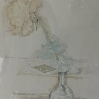 Yellow Pink Rose Lithograph On Paper, Test Print With Artist’s Notes