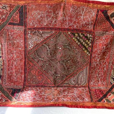 Handmade Indian Beaded Patchwork Tapestry, Reds