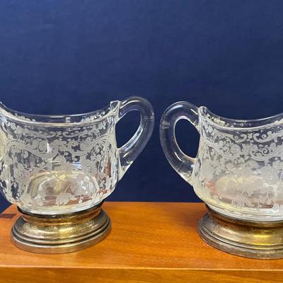Cambridge Glass Chantilly Sterling Silver Creamer and Sugar Set