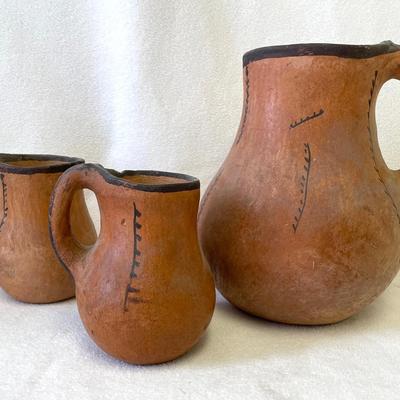 Moroccan Terracotta Water Jug And Cups 3pcs