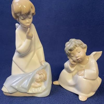 Lladro Angels With Child, 2pcs