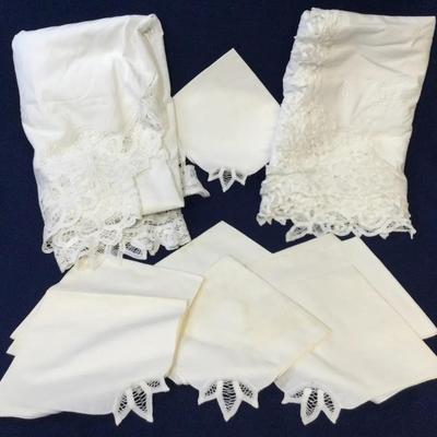 Vintage White Linens, 2 Table Cloths & 8 Napkins
