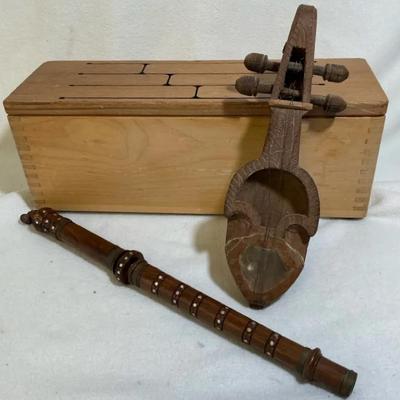 Vintage Wood Musical Instruments From Around The World, 3 Pcs