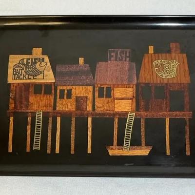 Couroc Of Monterey Fisherman’s Wharf Wood Inlay Tray, Vintage