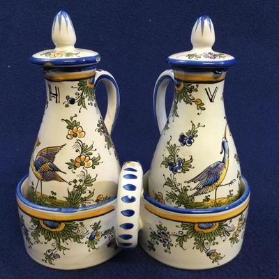 Alfredo Rondeau Ceramic Cruets With Lids And Stand