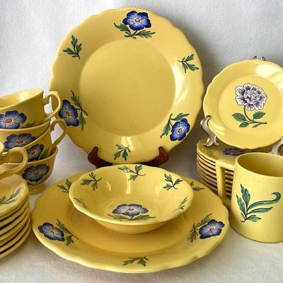 Pierre Deux Yellow Floral Dish Set France, Discontinued, 30 Pcs