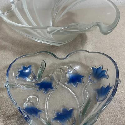 Mikasa Belle Epoque Crystal Glass Swirl Wave Centerpiece Bowl And Heart Shaped Glass Dish
