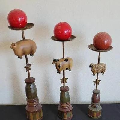 Kirkland's Rustic Farmhouse Style Candle Holders with Pig, Cow & Sheep