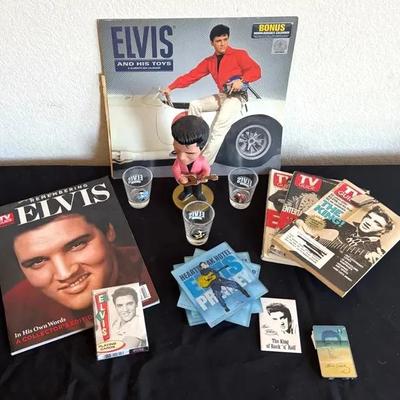 Elvis Collectors Items (TV guides, Calendar, Shot Glasses, Coasters, News Paper, Bobble Head, More)