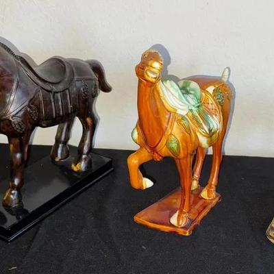 Three Unique Collectors Horses (Wooden, Ceramic And Plastic)