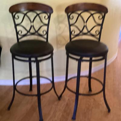 Pair Of Leather-seated Bar Stools