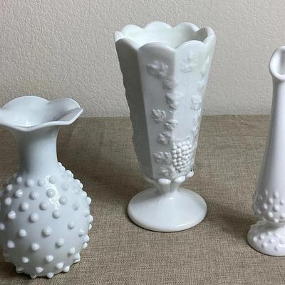 Vintage Fenton White Glass Hobnail, Hobnail Milk Glass And Westmoreland Milk Glass Grapevine Footed