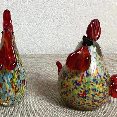 (2) Murano Style Multi Colorful Glass Rooste