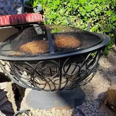 Outdoor Firepit W/ Wood Holder & Cover