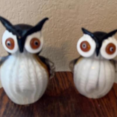 Handblowm Glass Duo Of Owls