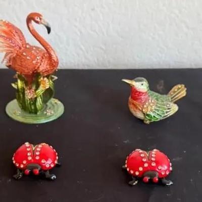 Trinket Enamel Painted Birds (5) And Ladybugs (2)