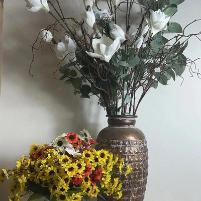 Vases Of Flowers Lot Two (Glass And Metal Vases)