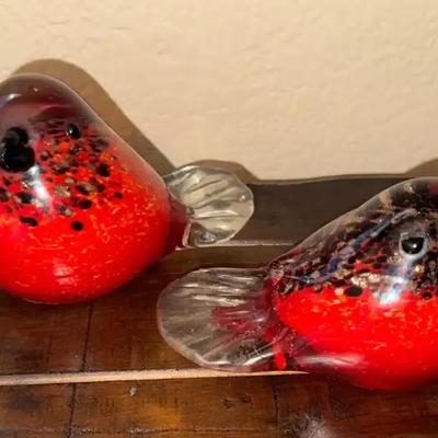 A Pair Of Glass Cardinals