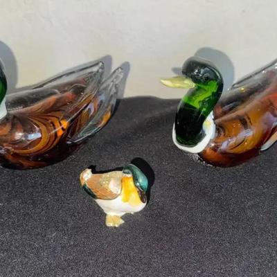 Glass Duck And A Trinket Goose